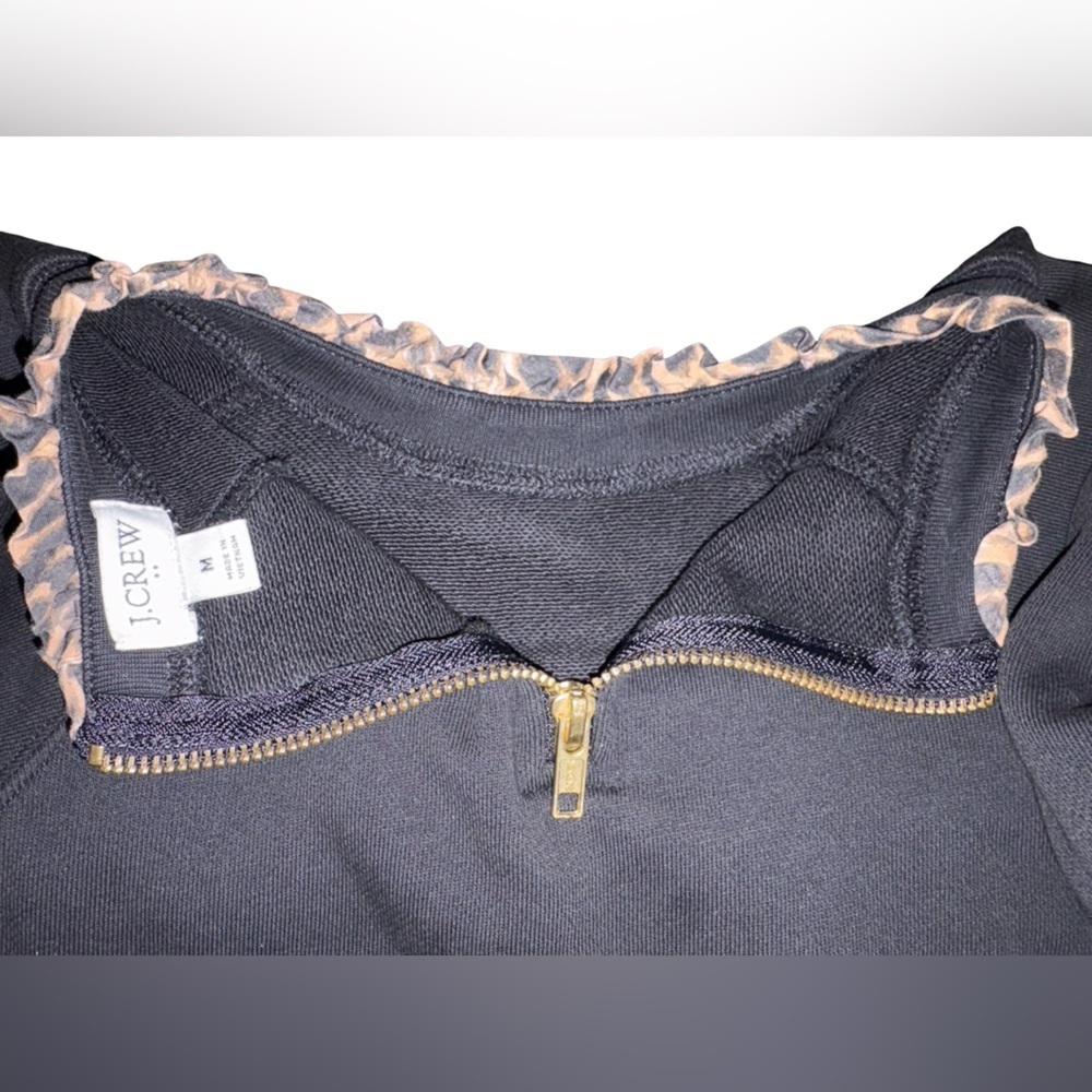 J.Crew Black Crewneck Sweatshirt Leopard Trim 100% Cotton Size M Basics Cozy - Picture 4 of 9